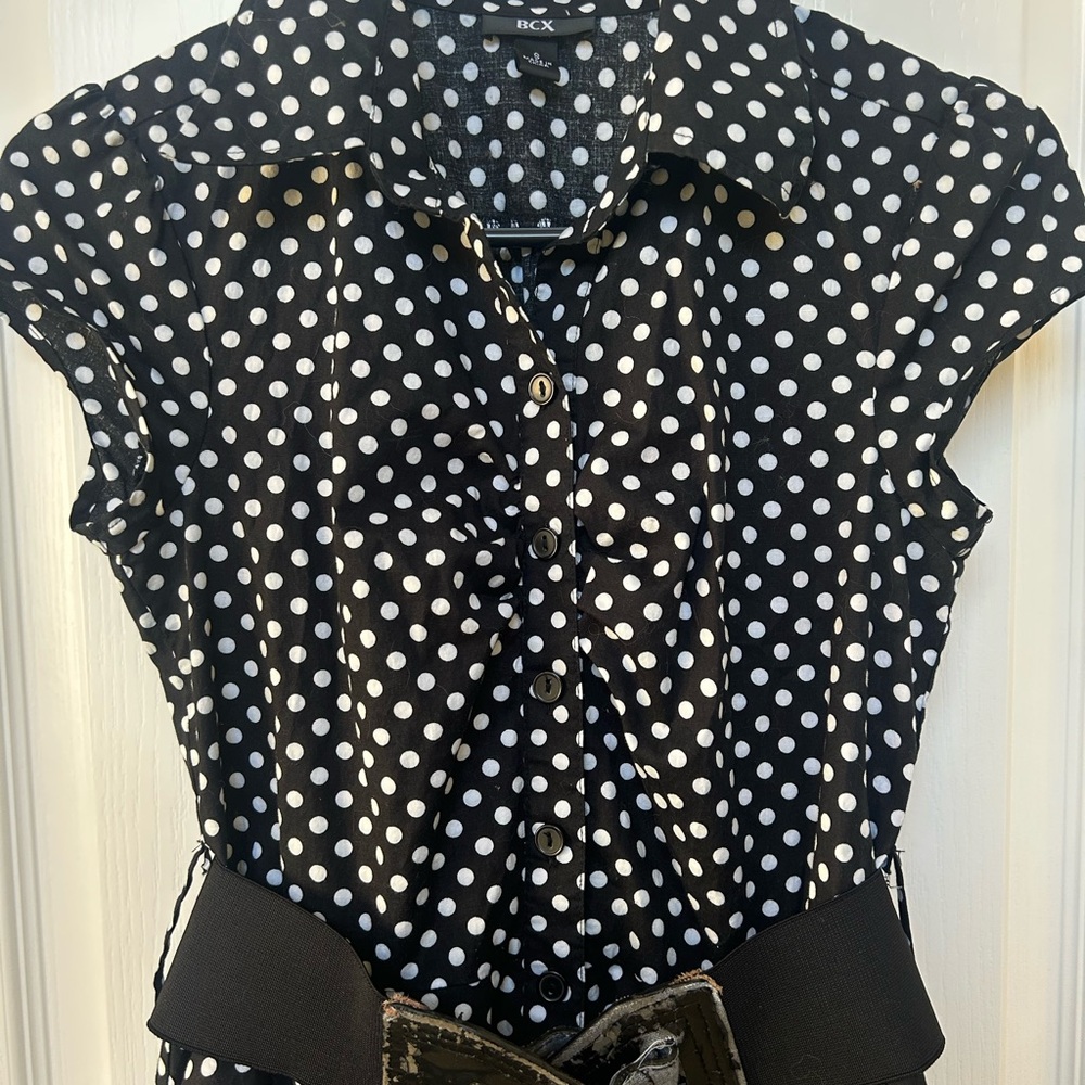 BCX Black and White Polka Dot Women's Dress with Belt accent 🤍🖤🤍